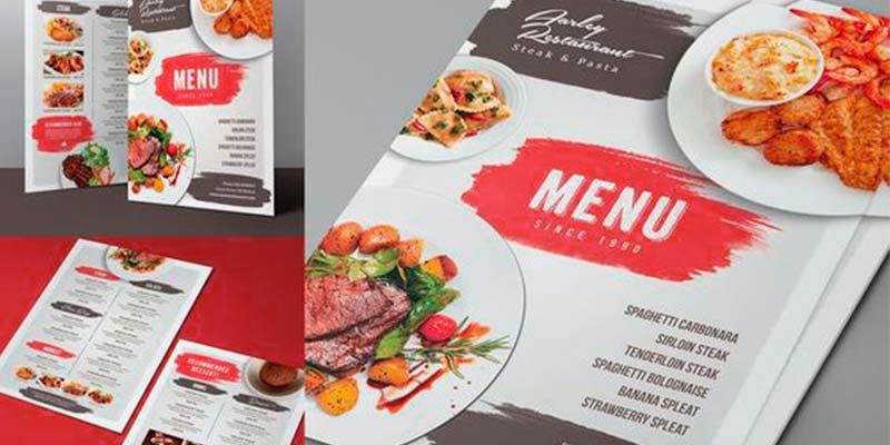 Cardápio de restaurante em diferentes posições