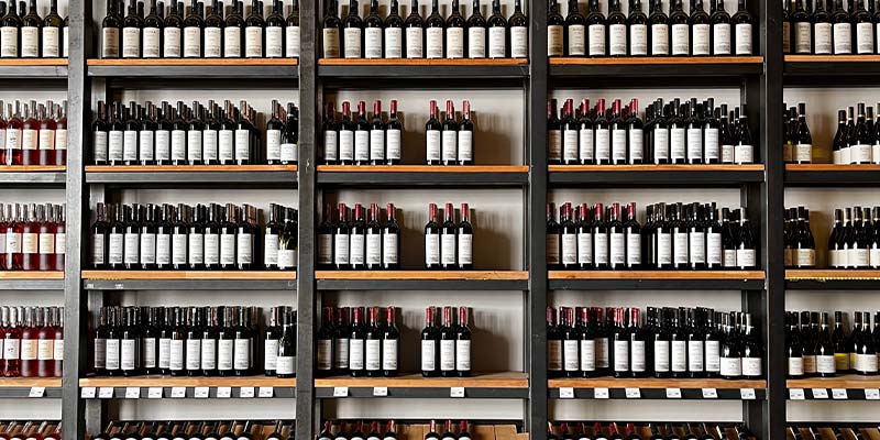 adega de vinhos de madeira na parede com vinhos armazenados horizontalmente
